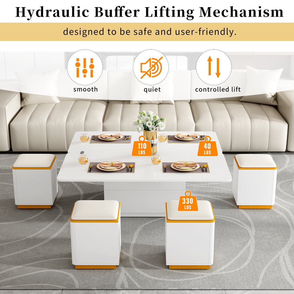 Vibe Haus Lift-Top Coffee Table with Storage Stools