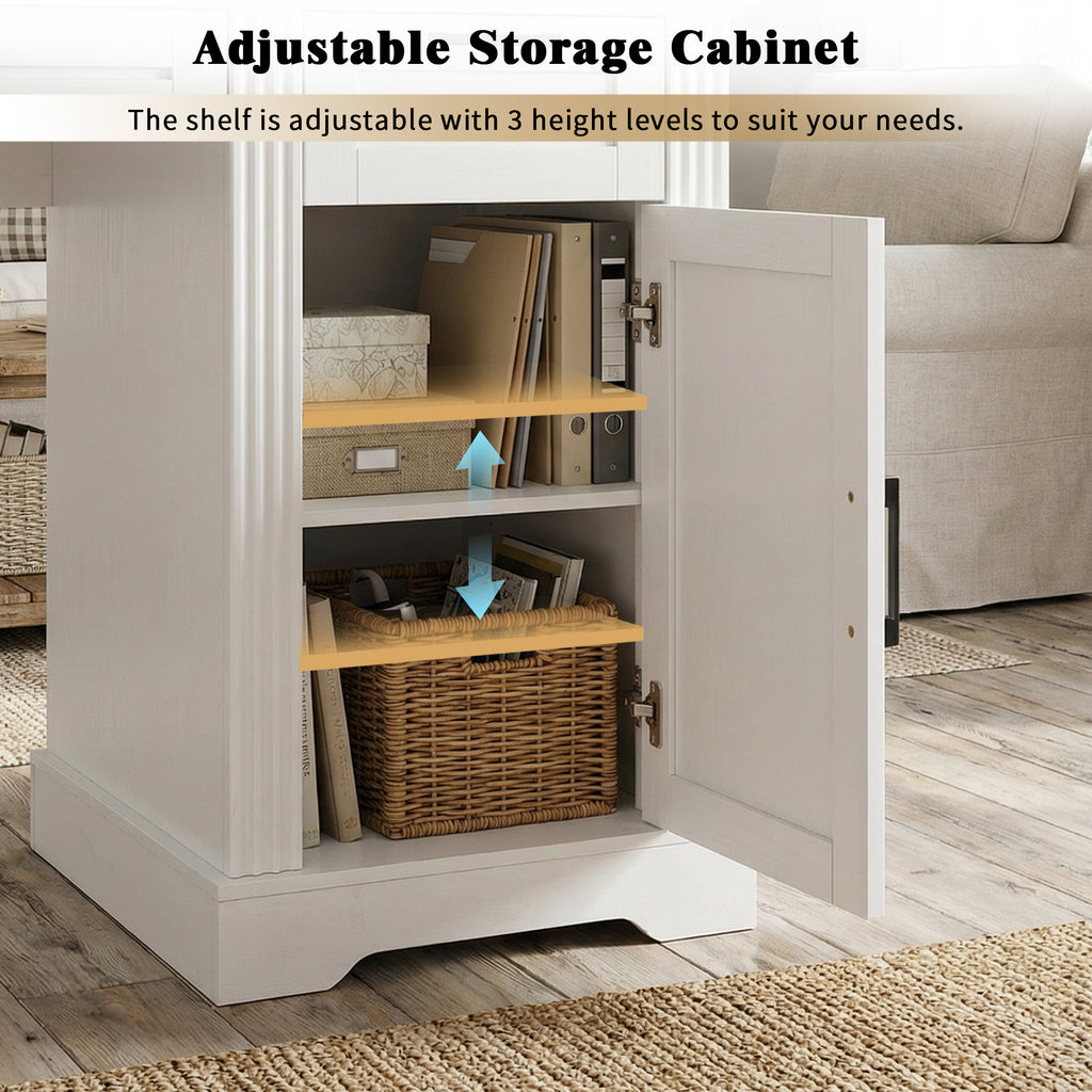 55" Farmhouse Office Desk with Storage Cabinet
