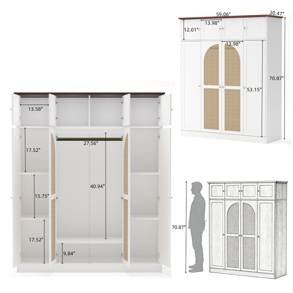 70.87" Tall 8-Door Large Capacity Armoire Wardrobe Closet