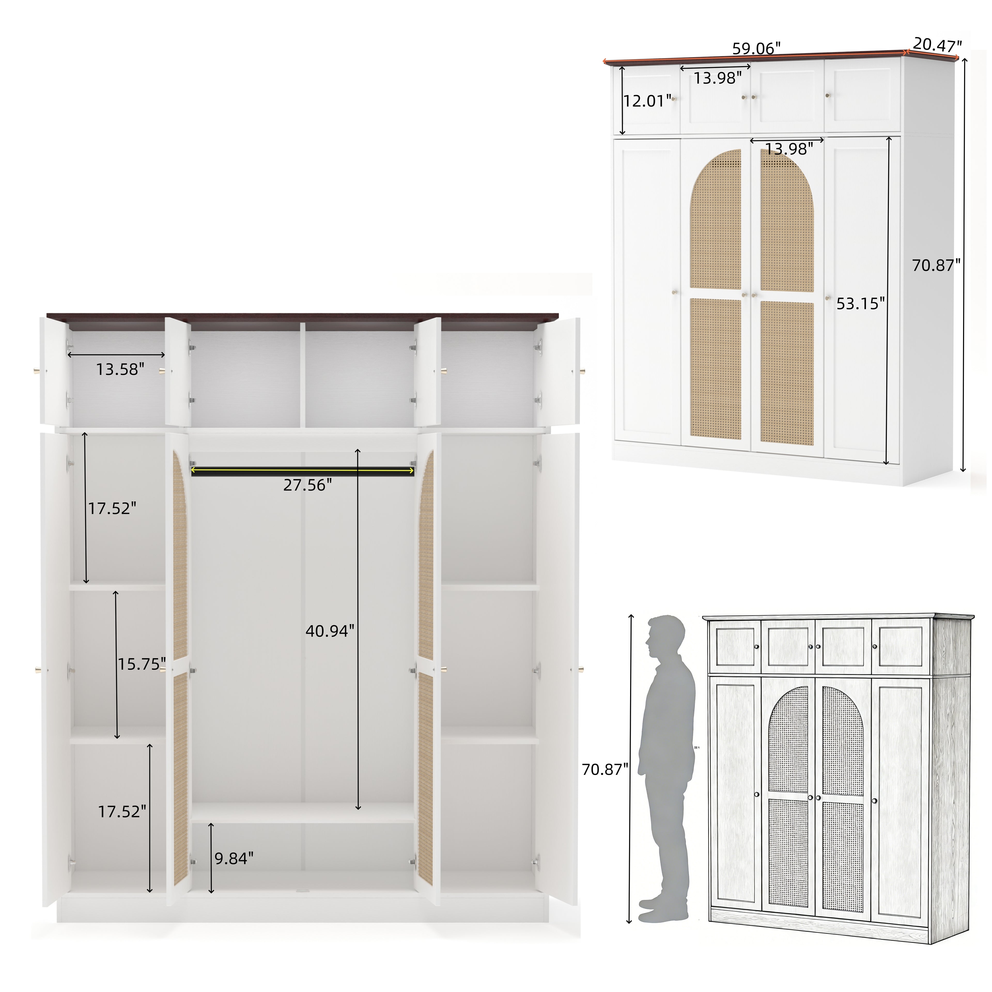 70.87" Tall 8-Door Large Capacity Armoire Wardrobe Closet