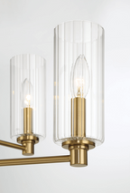 Timeless Six Lights Chandelier With Clear Ribbed Glass - Satin