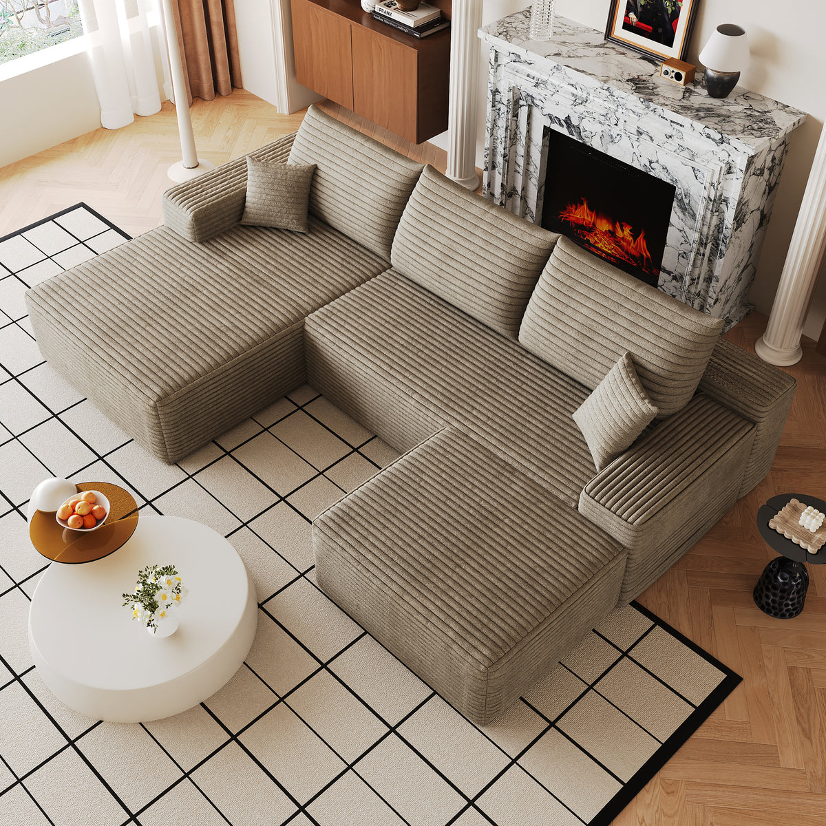 107" Cloud Sectional Sofa with Ottoman - Modern Minimalist Design