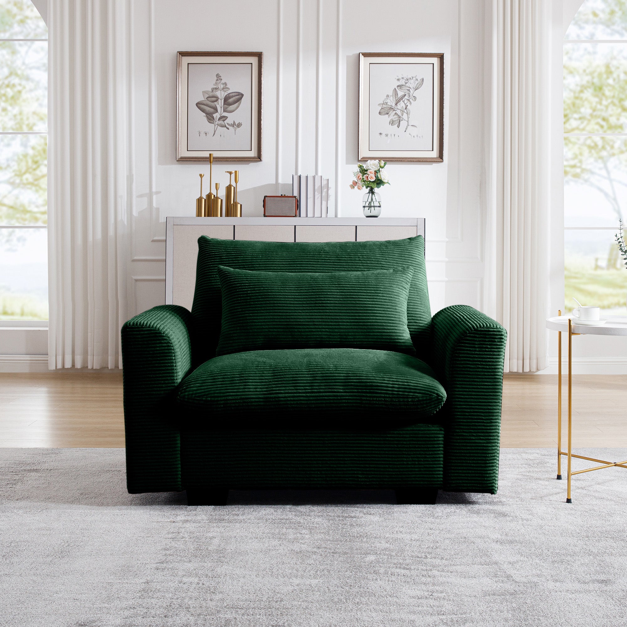 Green Corduroy Deep Seat Single Sofa Accent Chair