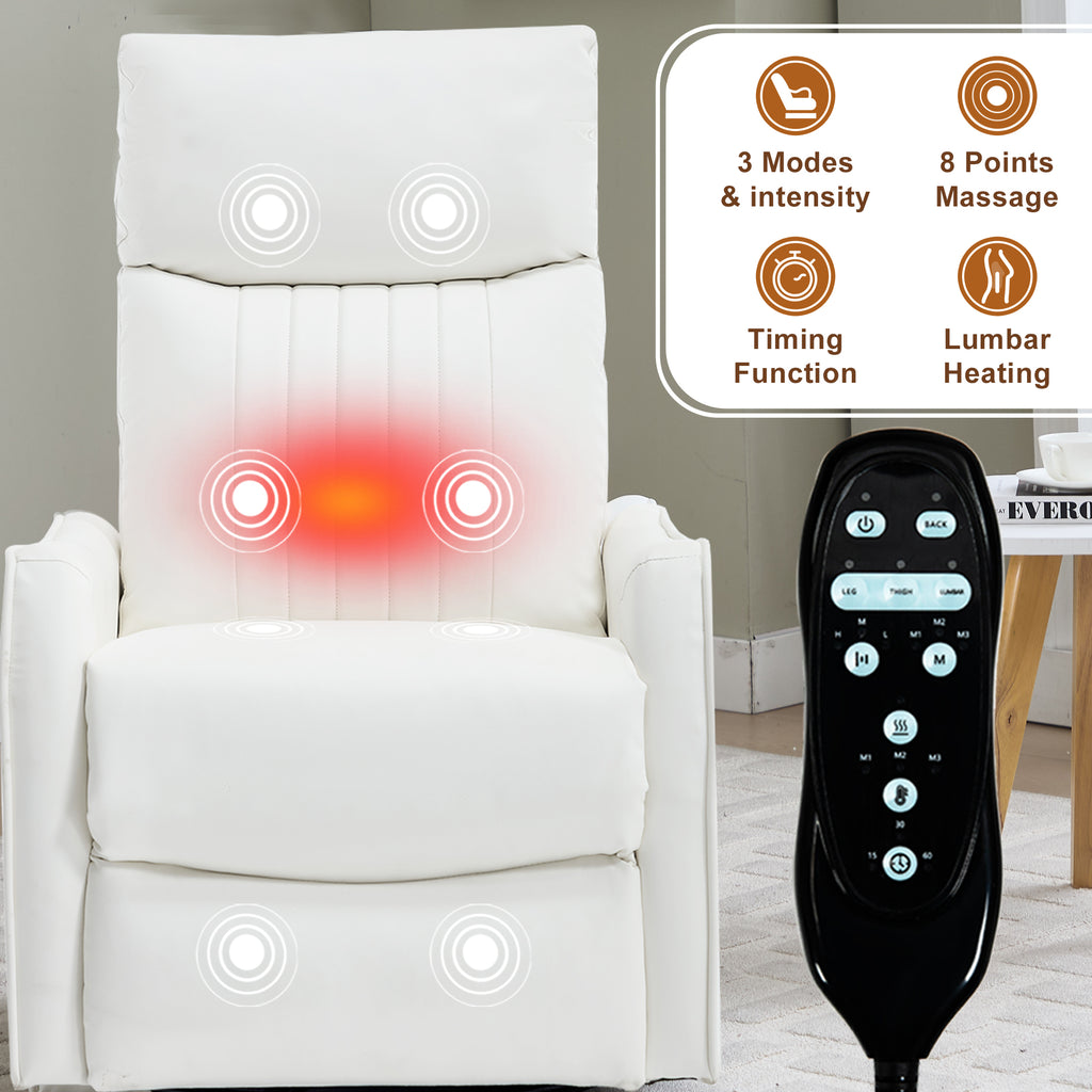 White Heat Massage Manual Recliner Chair with Rocker and Swivel