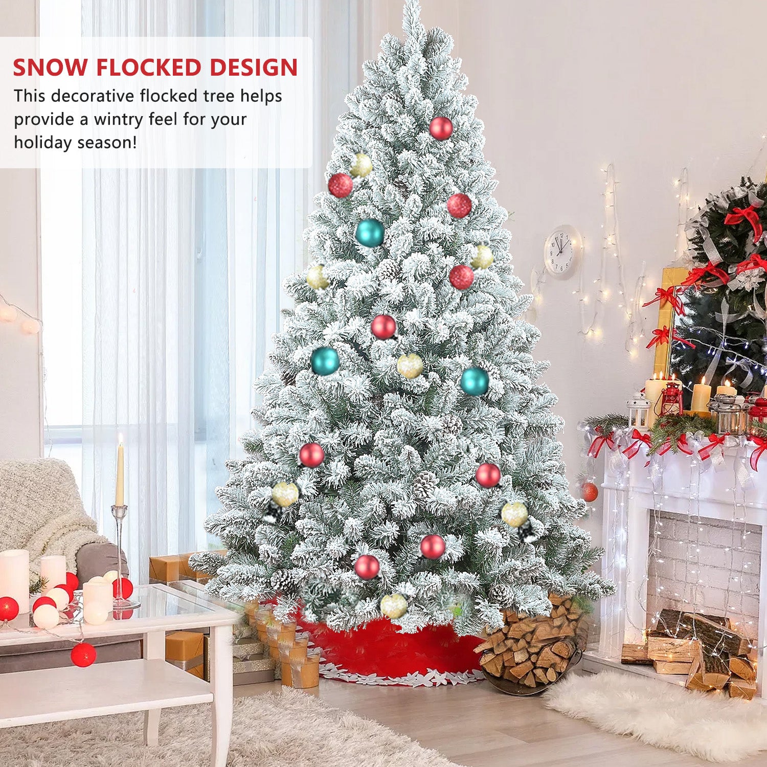 5FT Flocked Christmas Tree with Pine Cones