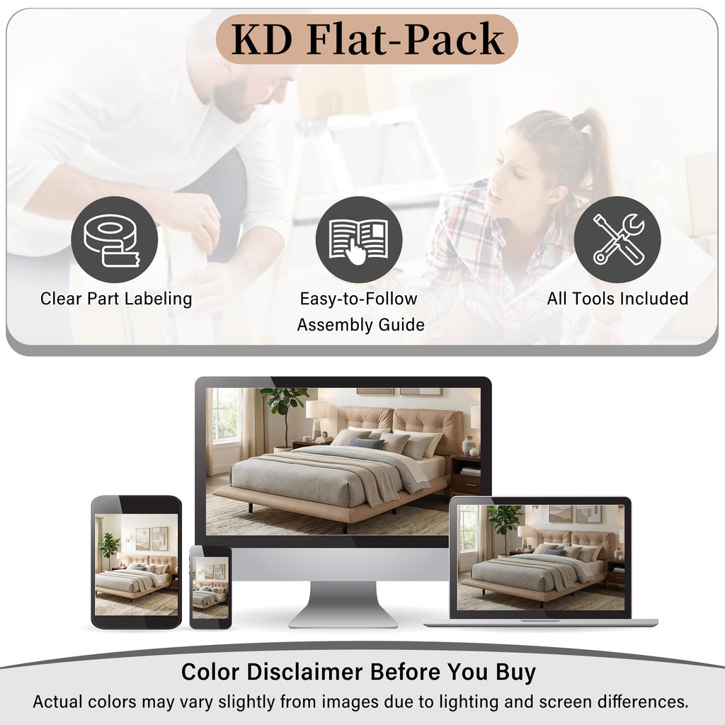 Queen Size Upholstered Floating Bed Frame with LED Lights