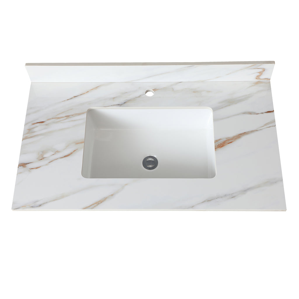 37 Inch Carrara Marble Vanity Top with Undermount Sink