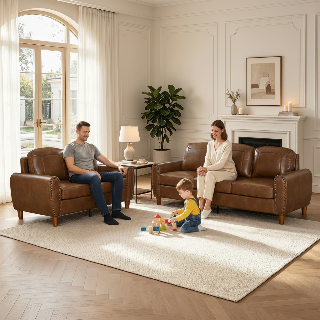 Breathable Faux Leather Sofa Set for Living Room