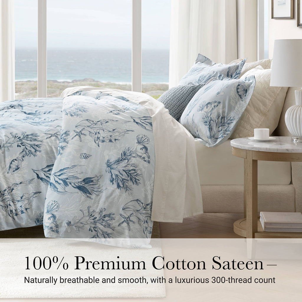 3-Piece King 100% Cotton Sateen Duvet Cover Set, Navy/Blue