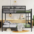 Queen Over Queen Metal Bunk Bed with Ladder and Storage Shelf