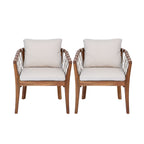 Outdoor Dining Chairs Set for 2, Acacia Wood Frame with Teak Finish