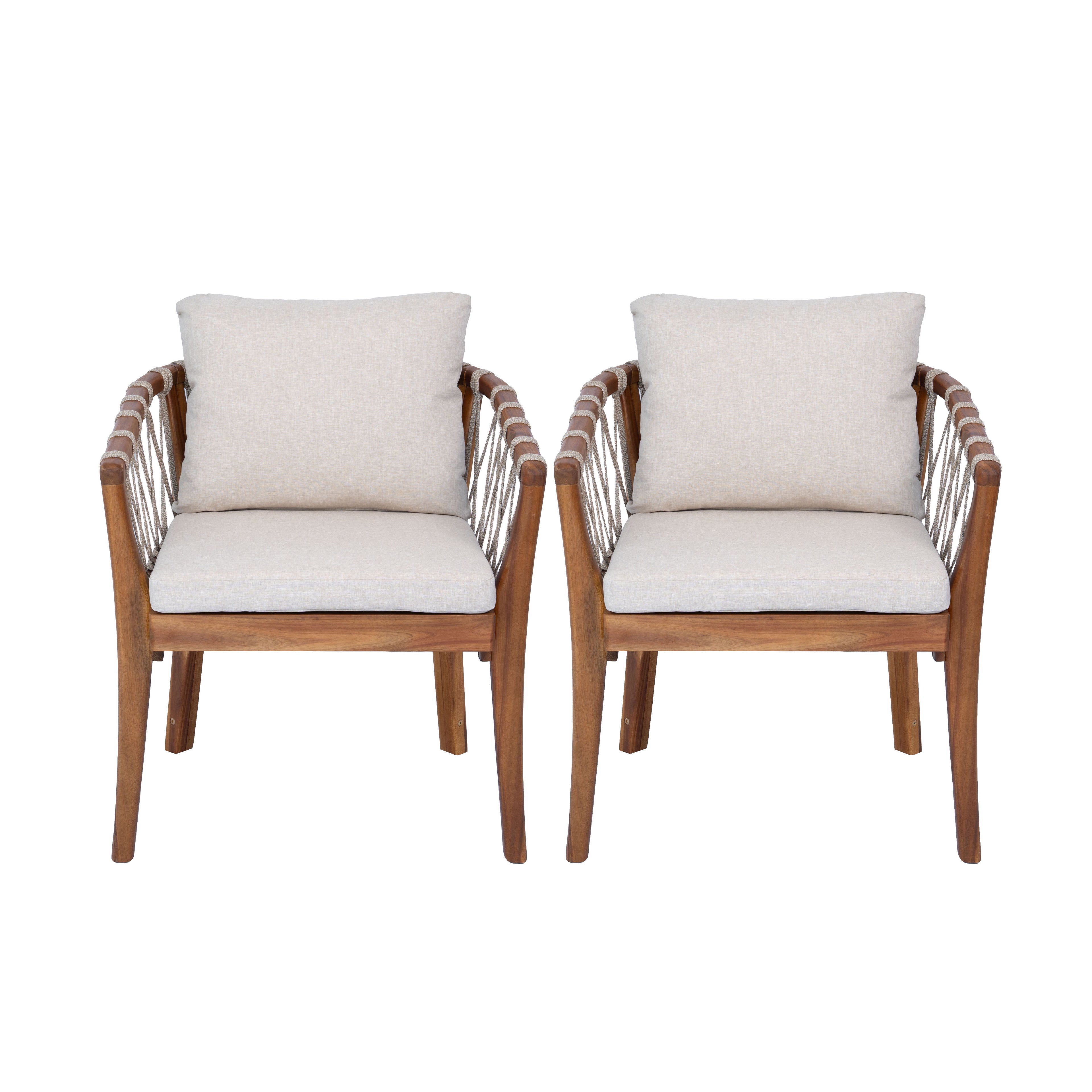 Outdoor Dining Chairs Set for 2, Acacia Wood Frame with Teak Finish