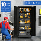 71"H Metal Garage Storage Cabinet with Wheels and Lock