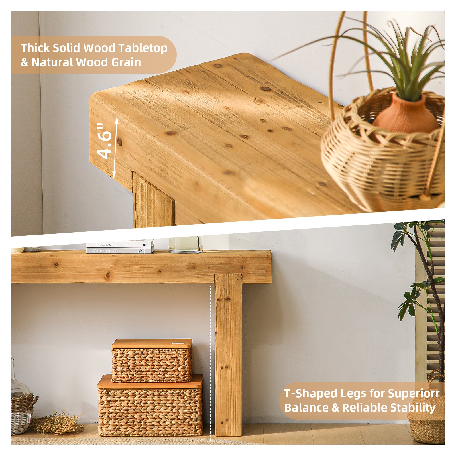 63" Solid Wood Console Table