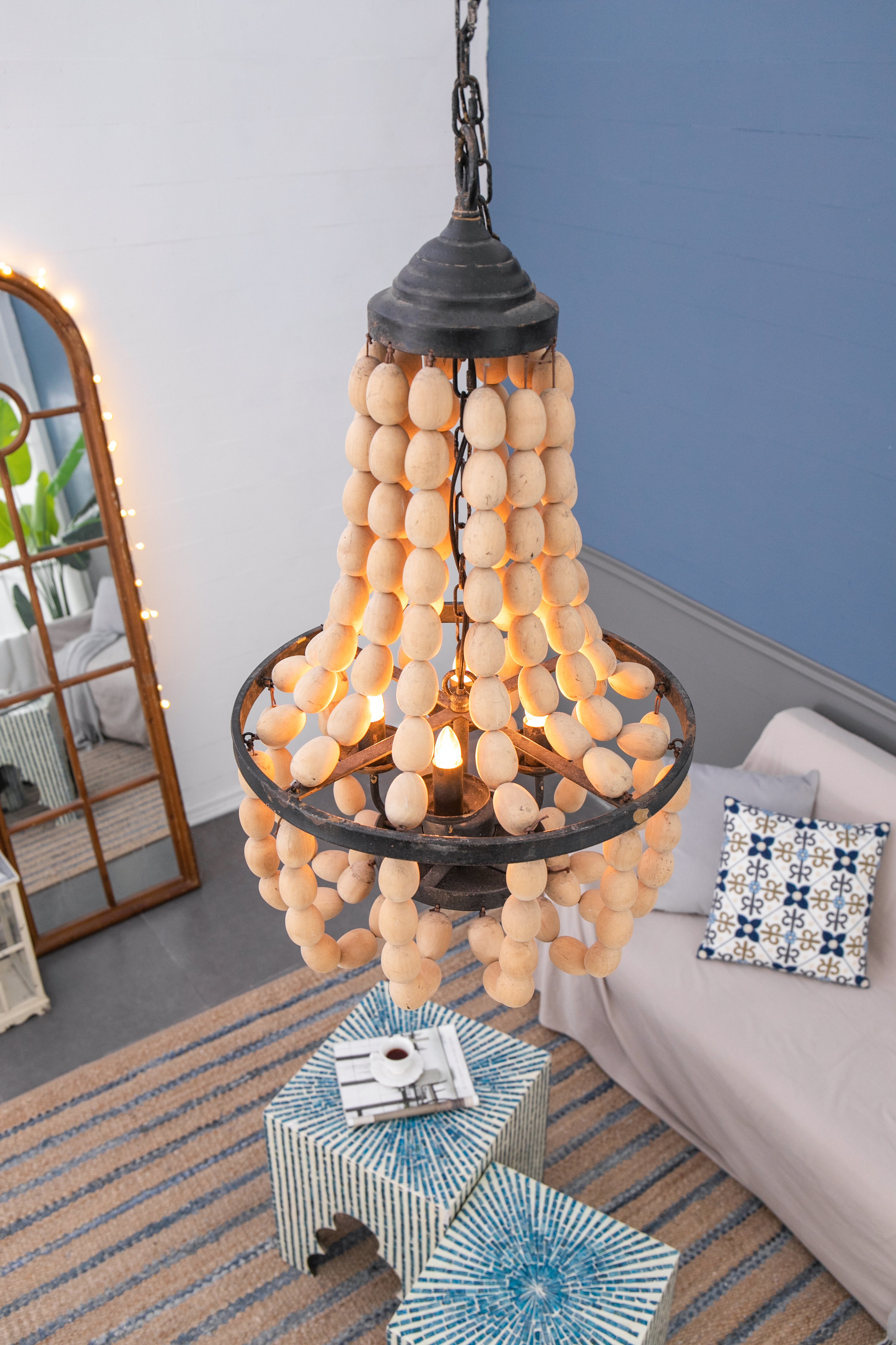 Large Beaded 4-Light Chandelier