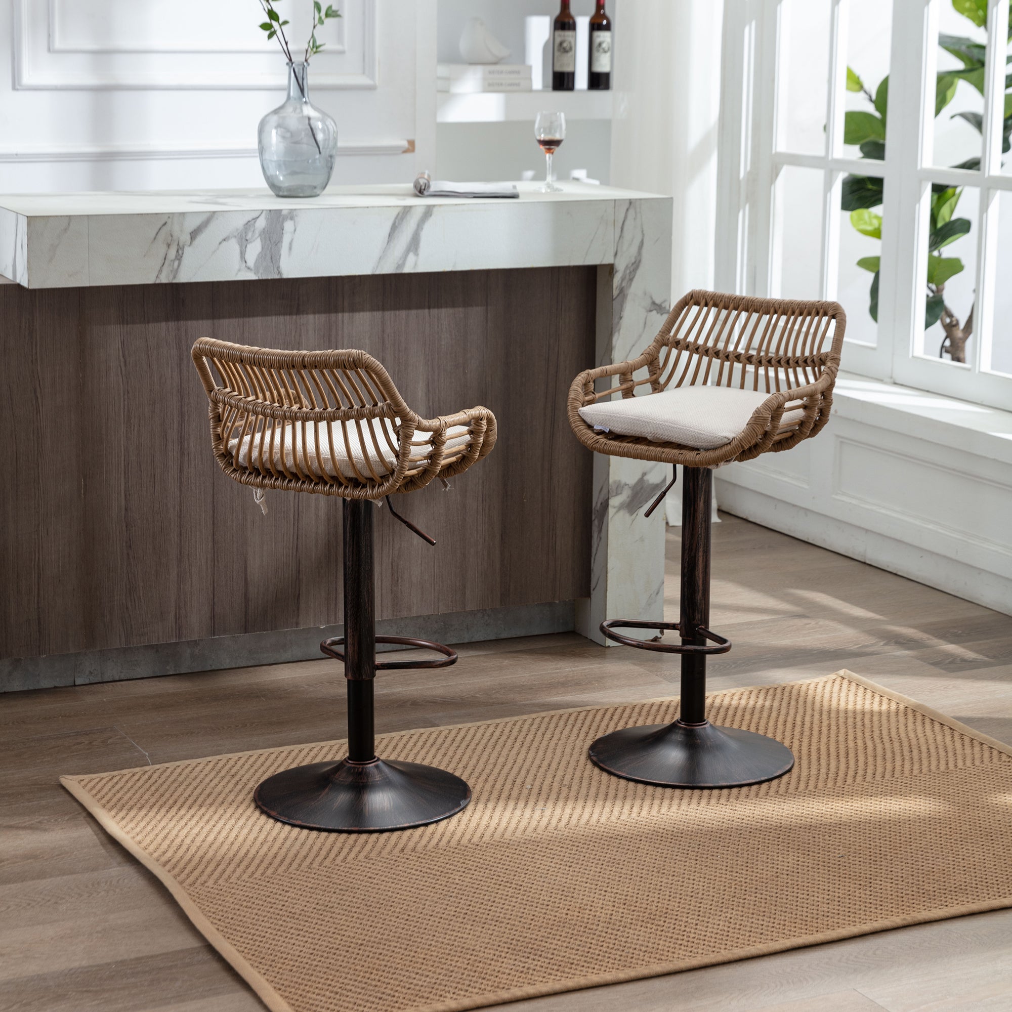 Modern Swivel Bar Stools Set of 2 Adjustable Counter Height Chairs