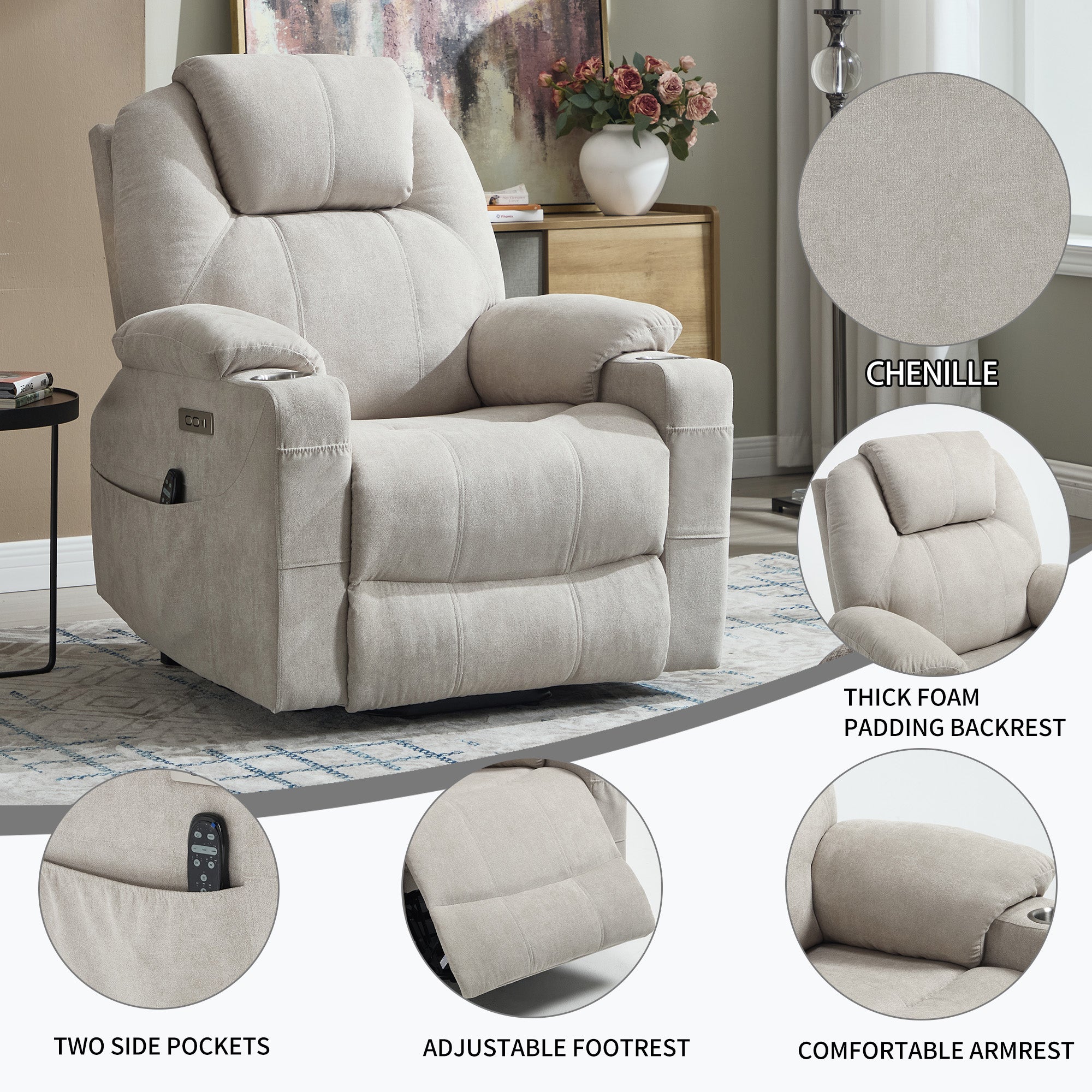 Up To 350 LBS Polyester Power Lift Recliner Chair