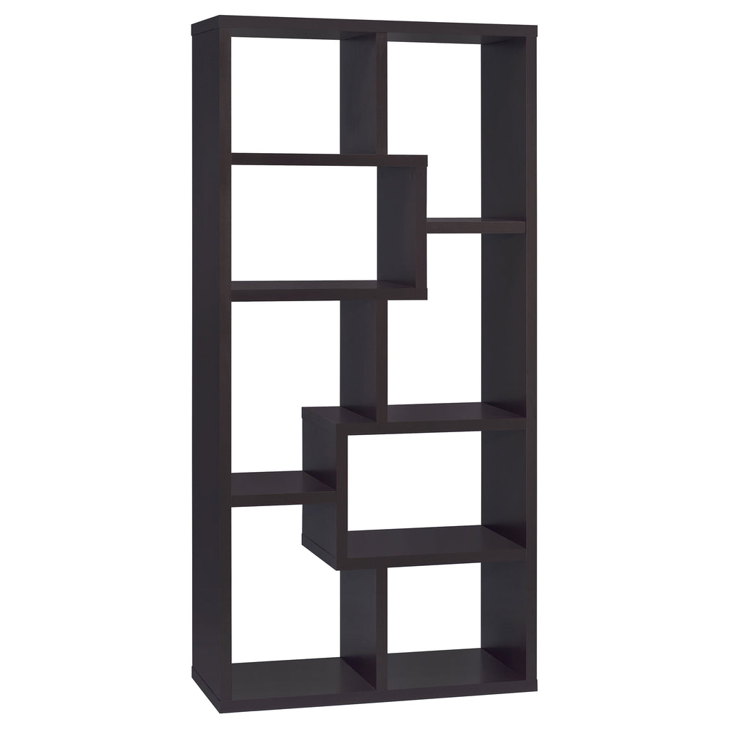 8-Shelf Cappuccino Geometric Bookcase