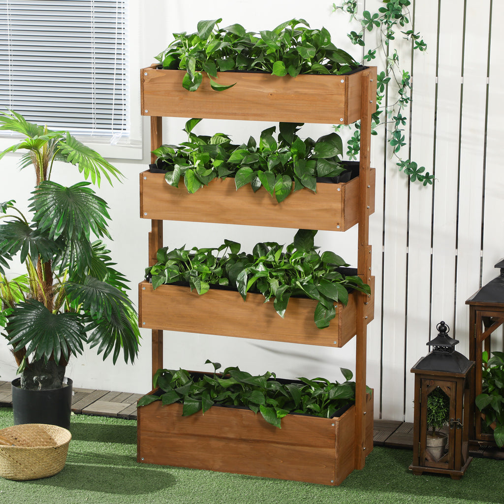 Outsunny Vertical Garden Planter, Wooden 4 Tier Planter Box