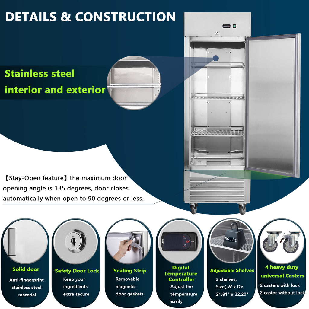 27"W Commercial Refrigerator with Solid Door