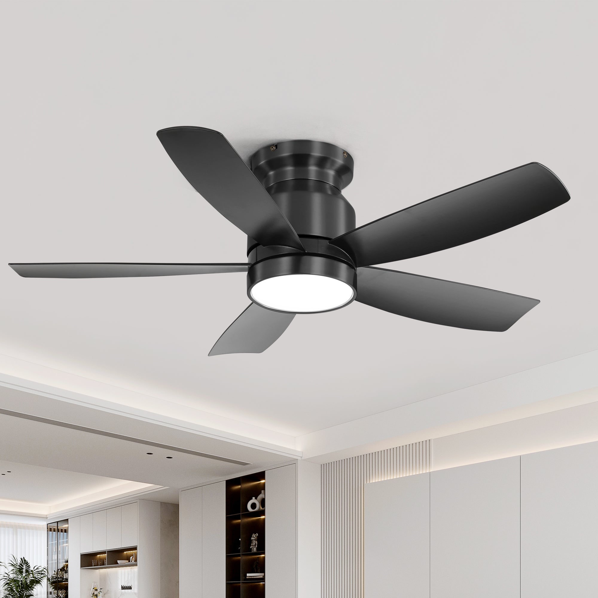 42 Inch Flush Mount Ceiling Fan with LED Light 22W and Remote Control