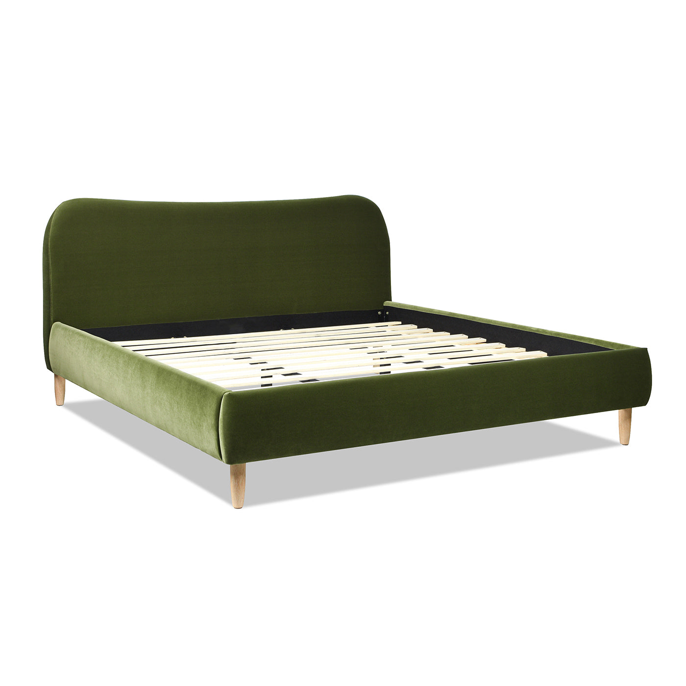 Roman Curved Headboard Upholstered Platform Bed, King, Olive