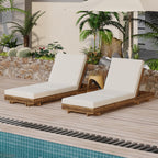 Acacia Solid Wood Lounge Chaise Set with Cream Cushion