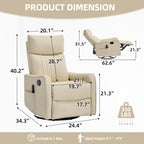 Beige Heat Massage Manual Recliner Chair with Rocker and Swivel in Faux Leather
