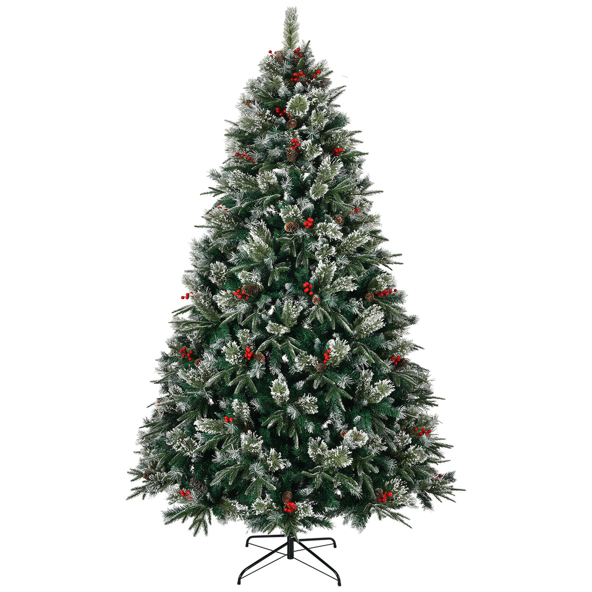 8-Foot Artificial Christmas Tree with Pinecones and Berries, Pre-Decorated, Green