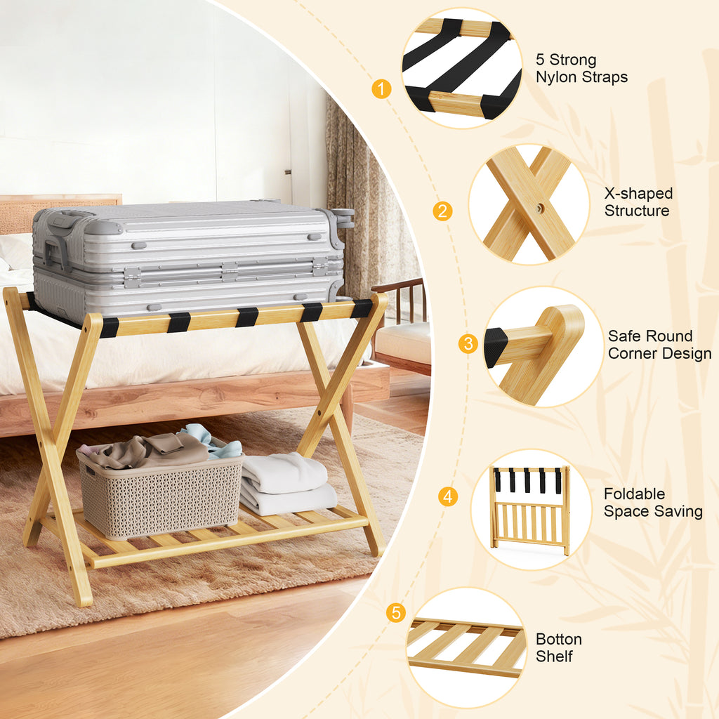 Folding Bamboo Luggage Rack 29×28×3 Inch