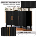 U-Style Wavy 3-Door Sideboard with Solid Pine Legs
