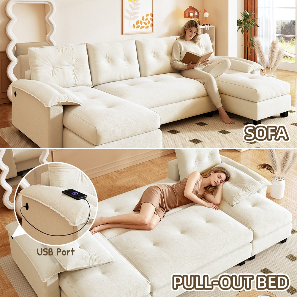 104.7" U-Shaped Sleeper Sofa with Pull Out Bed