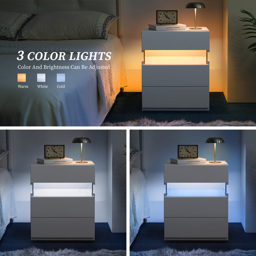 LED Nightstands 3 Drawer Dresser for Bedroom