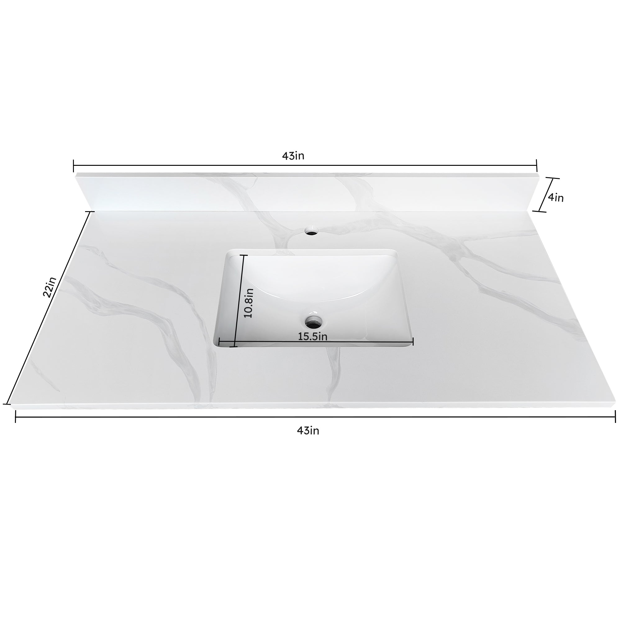 43-Inch Quartz Bathroom Vanity Top