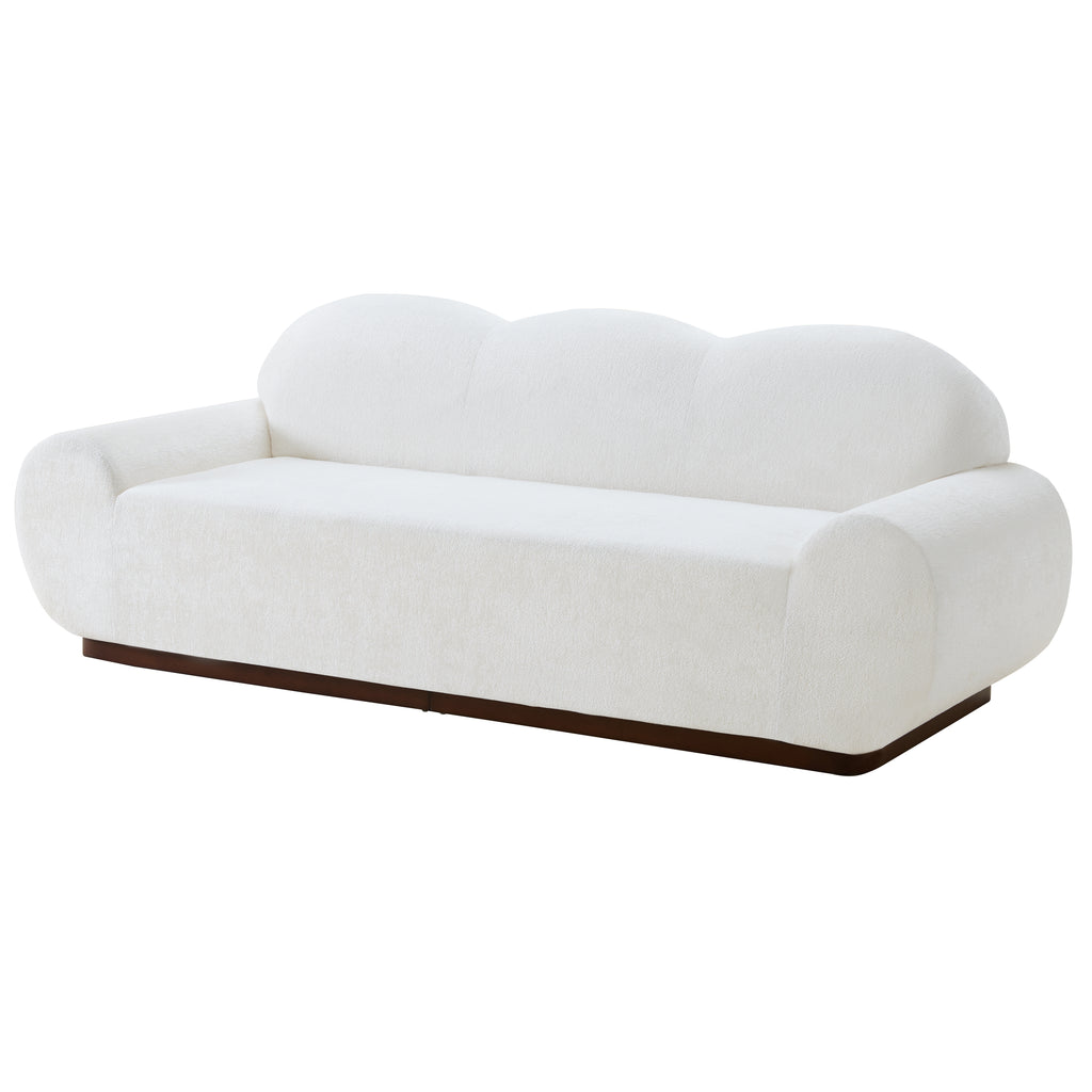 88 in. Round Arm Cloud Curved 3 Seater Modern Upholstered Chenille Sofa, Snow