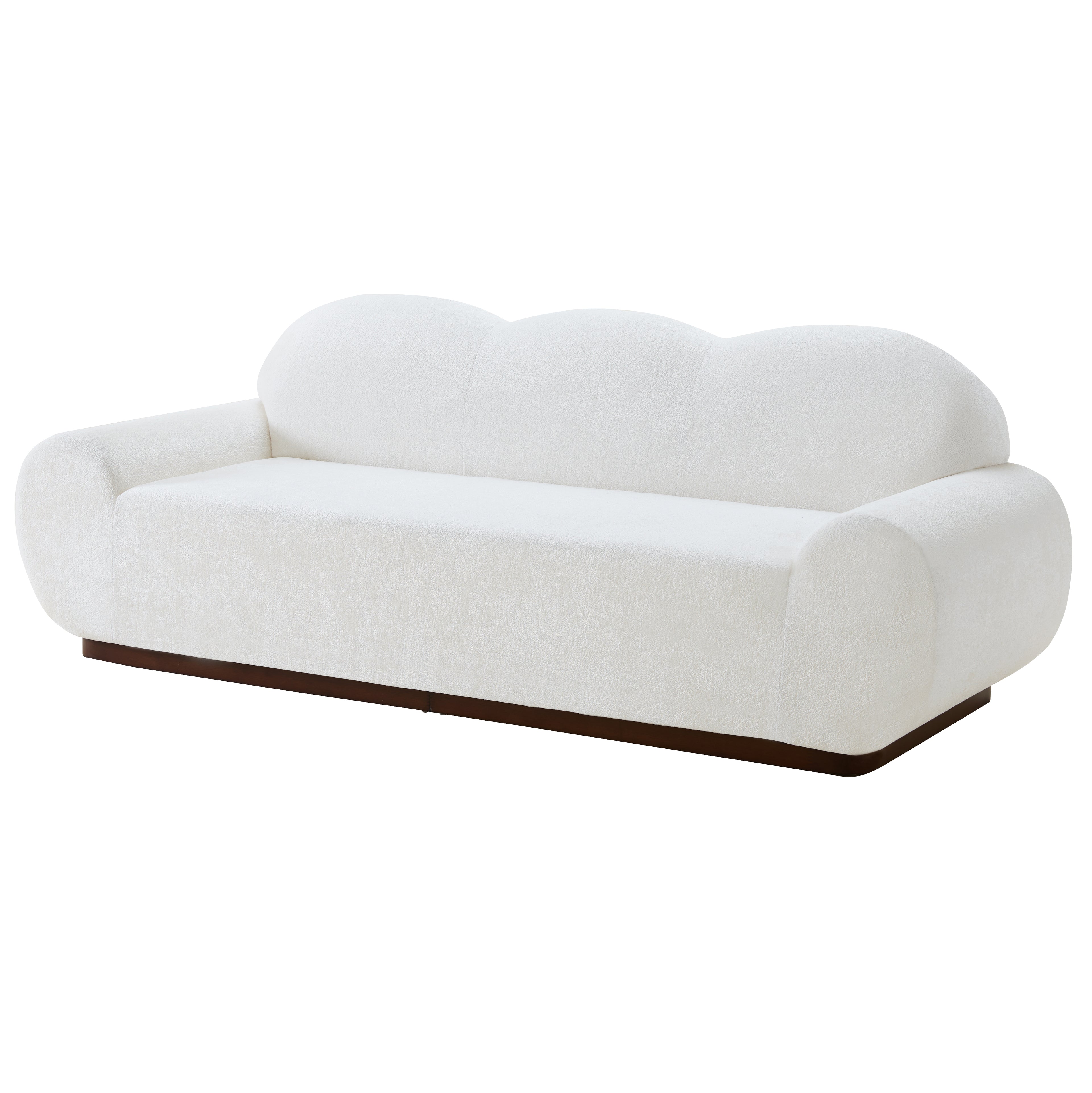 88 in. Round Arm Cloud Curved 3 Seater Modern Upholstered Chenille Sofa, Snow