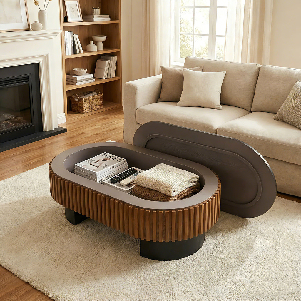 43.7" Oval Coffee Table With Hidden Storage