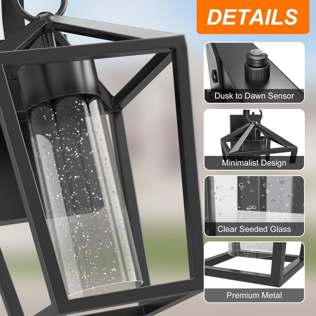 15-Inch Dimmable LED Outdoor Wall Sconce, Black Glass and Metal