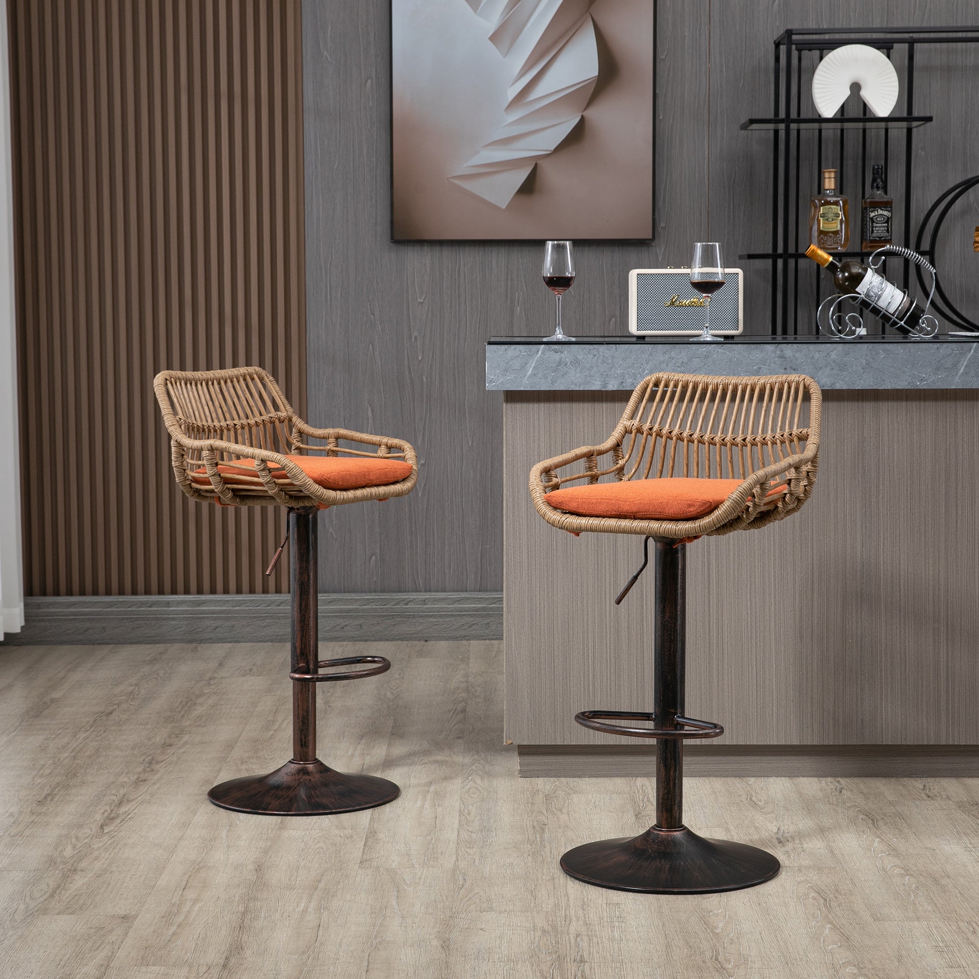 Modern Swivel Bar Stools Set of 2 Adjustable Counter Height Chairs