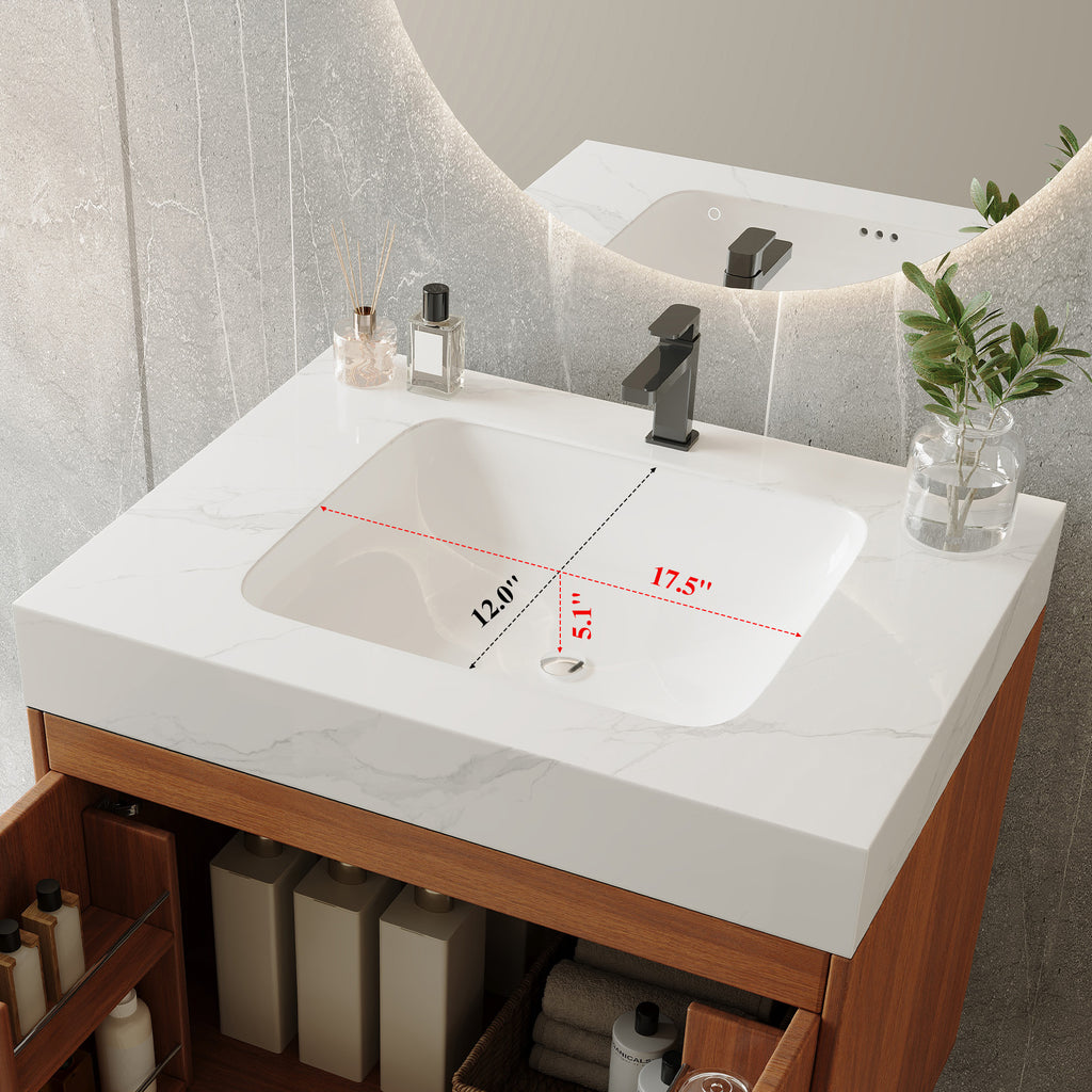 Mid-Century Freestanding Bathroom Vanity with Faux Marble Top