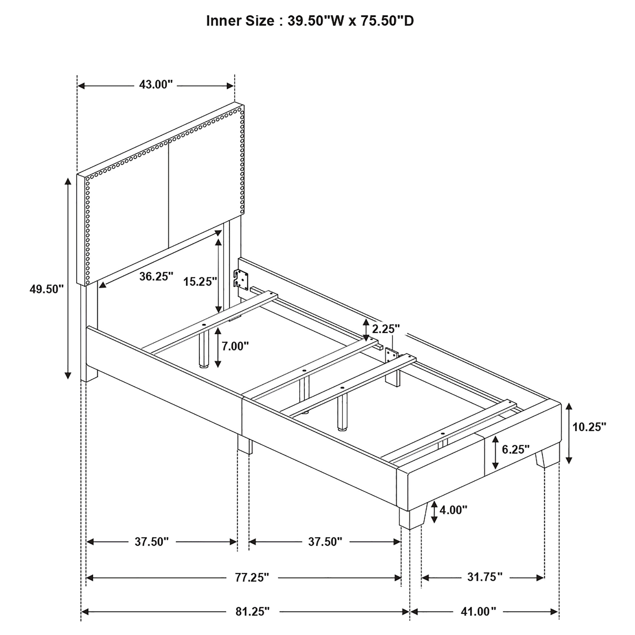 Ivory Twin Bed with Nailhead Trim