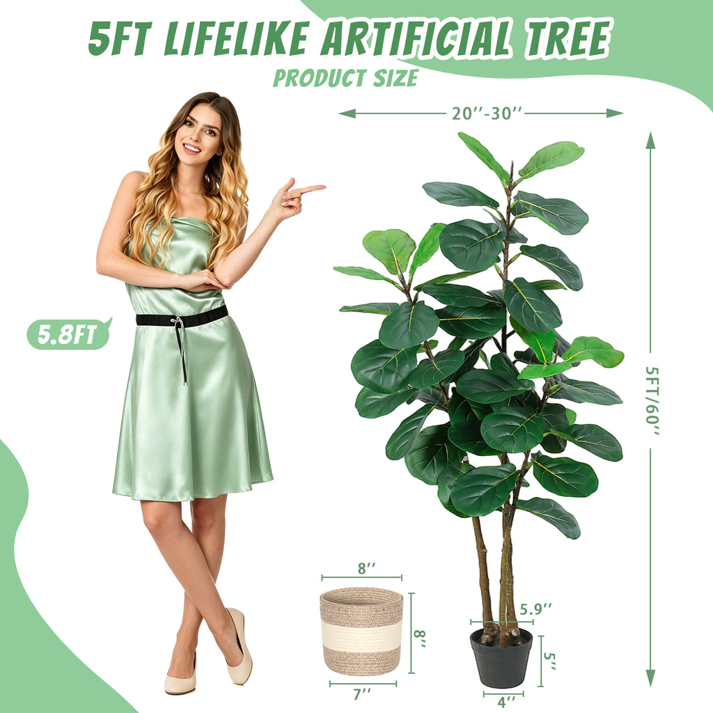 5FT Artificial Fiddle Leaf Fig Tree with Planter