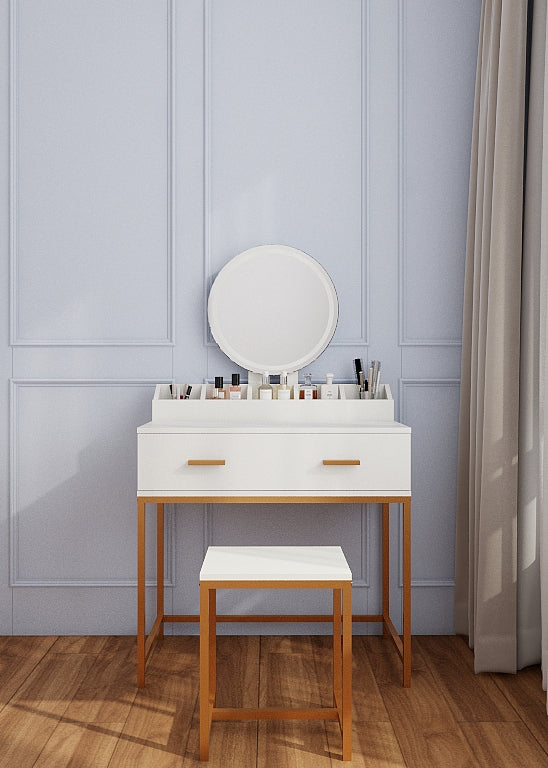 Vanity Set with Mirror and Stool, 31.5-Inch, Ancient White