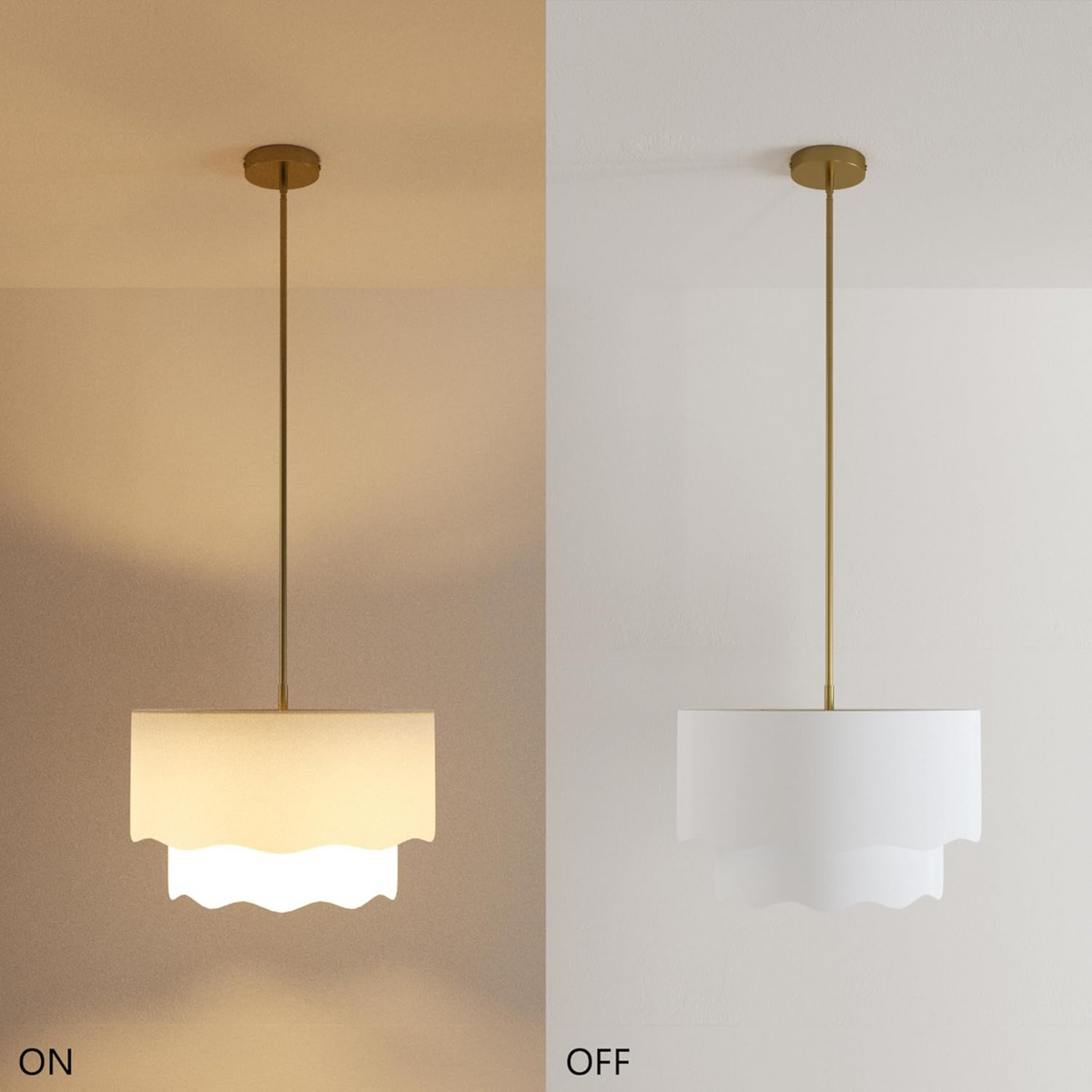 19.6-Inch Fabric Chandelier, 2-Tier Drum Pendant Light, Soft White
