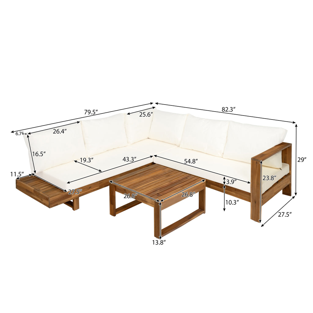 Outdoor 4pc Acacia Wood Sectional Patio Sofa Set