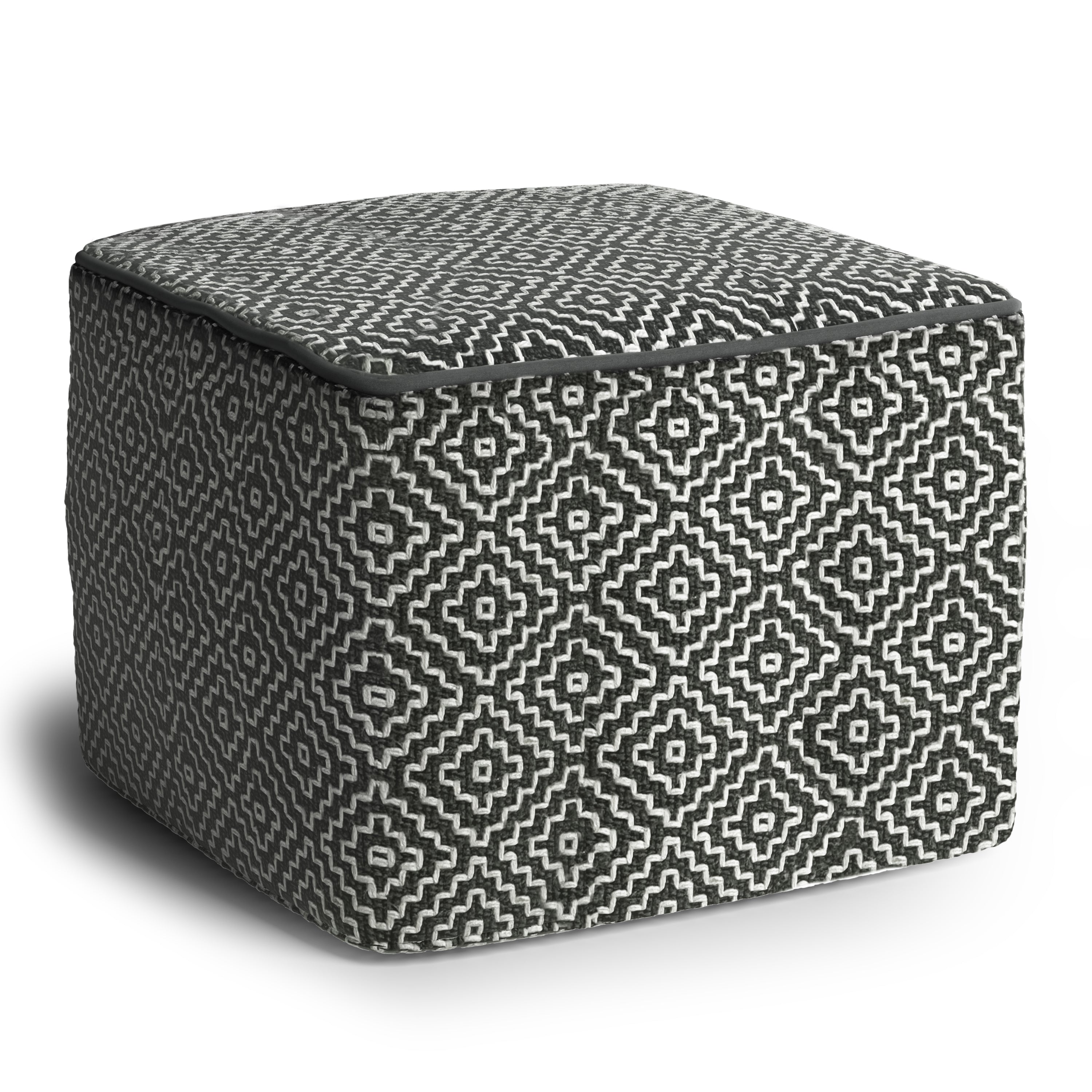 Briella Square Woven Outdoor / Indoor Pouf - Grey / White
