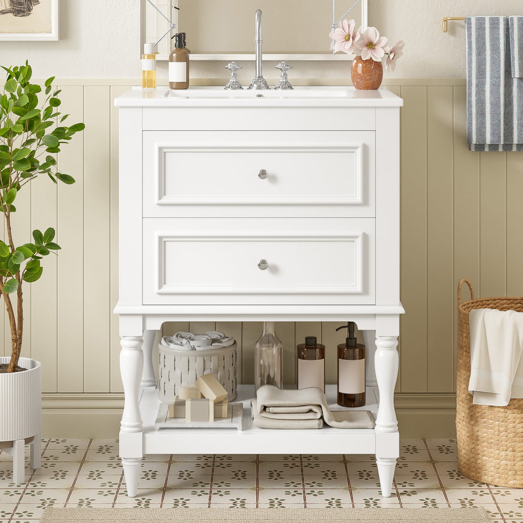 24-Inch Bathroom Vanity with Ceramic Sink and Storage Cabinet