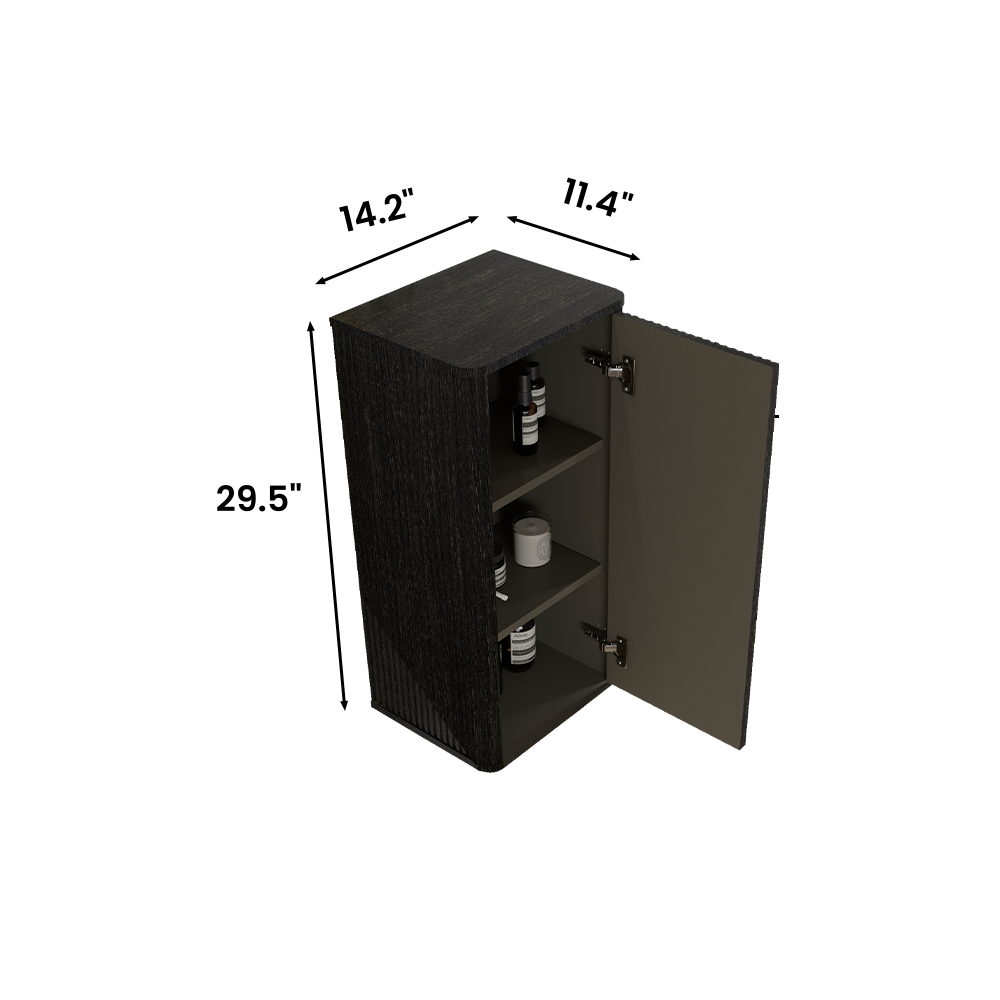 Black Striped Floating Bathroom Side Cabinet, 14-Inch, Wall-Mounted