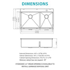 Topmount Drop In Kitchen Sink - 36"x 22" Double Bowl