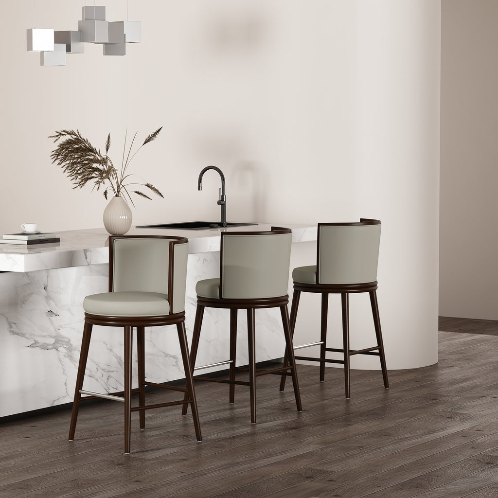Evalyn Wood Upholstered Barstool in Stone